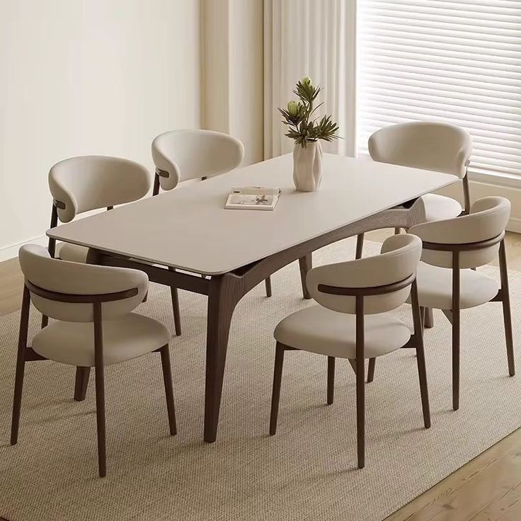 54 White & Brown table with upholstered chairs - Image 1