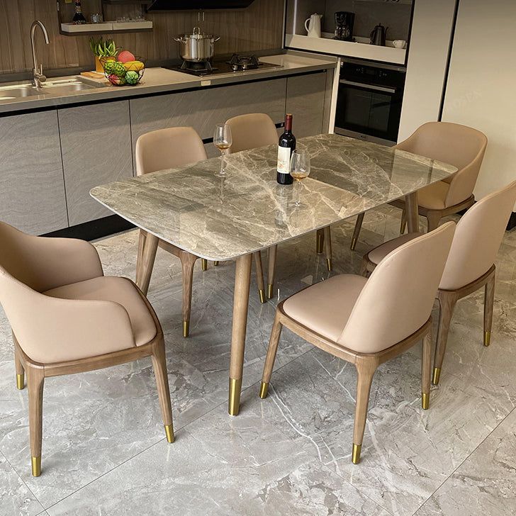 55 Marble finish table with beige & brown upholstered chairs - Image 1